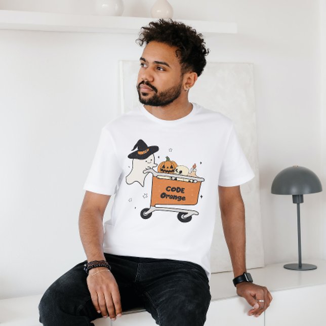 T-SHIRT HALLOWEEN CODE ORANGE GHOST PUSHING SHOPPPING PANI (Créateur téléchargé)