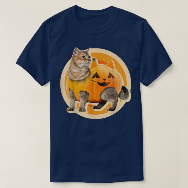 T-shirt Halloween Costume Chat Citrouille Jack-o'-lantern  (Design devant)