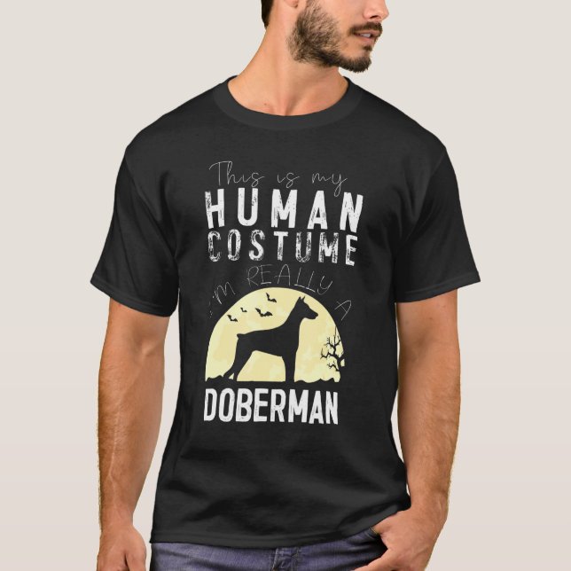 T-shirt Halloween Costume humain Doberman Pinscher Moon Si (Devant)
