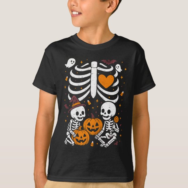 T-shirt Halloween Costume Pregnant Woman Twins Pumpkin Rib (Devant)