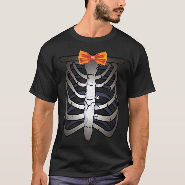 T-shirt Halloween Costume Skulls Bow Tie Skeleton Xray Rib (Devant)