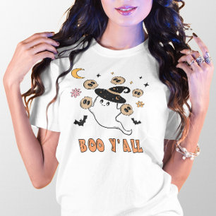 T-SHIRT HALLOWEEN CUTE BOO Y'ALL GHOST, BATS & SKULLS