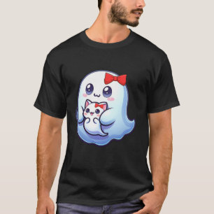 T-shirt Halloween Cute Ghost Walking Chat Citrouille Hallo