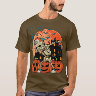 T-shirt Halloween Dabbing Skeleton Bats Castle Citrouille