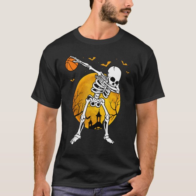 T-shirt Halloween Dabbing Skeleton Pumpkin Spooky Illustra (Devant)