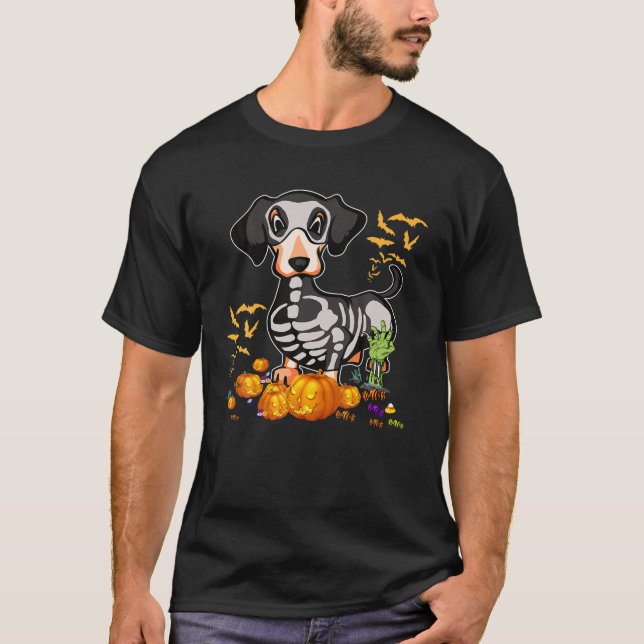 T-shirt Halloween Dachshund Skeleton Amoureux des chiens (Devant)