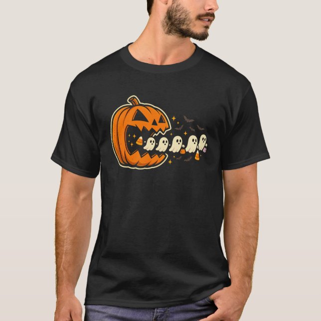 T-shirt Halloween de Citrouille Arcade avec Ghost Trail (Devant)