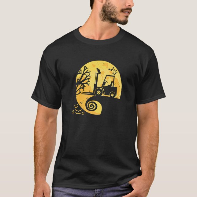 T-shirt Halloween de la lune et du chariot élévateur à fou (Devant)