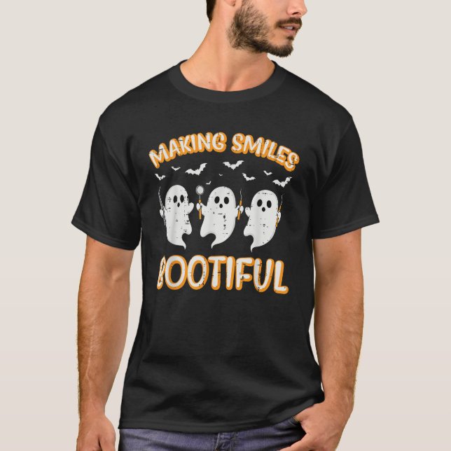 T-shirt Halloween Dentist Smiles Bootiful Ghost Dental Cos (Devant)
