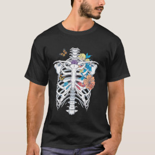 T-shirt Halloween Dia De Los Muertos squelette Cage Fleurs