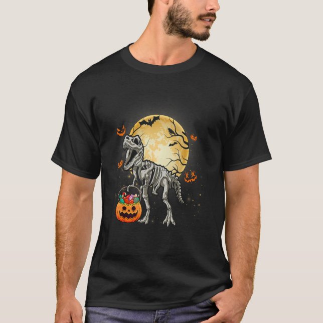 T-shirt Halloween Dinosaur Rex Skeleton Scary Boys Kids Te (Devant)