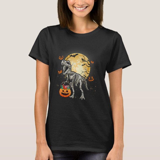 T-shirt Halloween Dinosaur Rex Skeleton Scary Boys Kids Te (Devant)