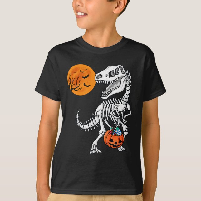 T-shirt Halloween Dinosaur T Rex Skeleton Scary Garçons En (Devant)