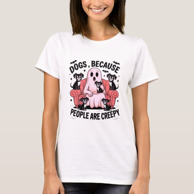 T-shirt Halloween drôle avec fantôme et Chiens (Devant)