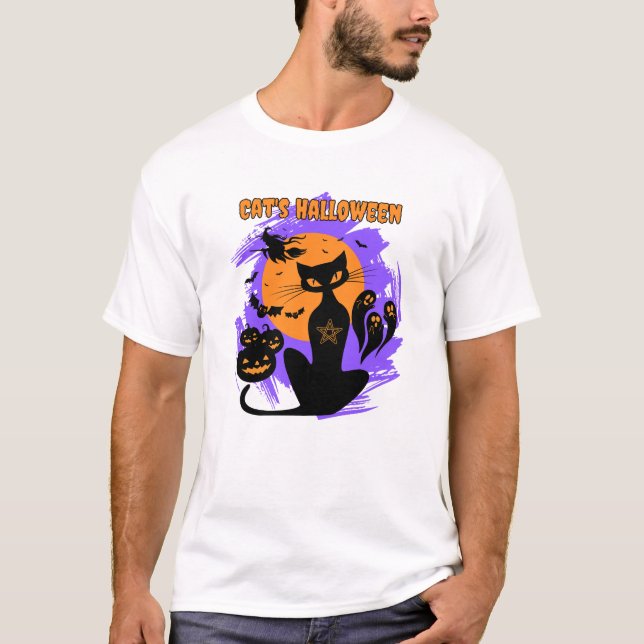 T-shirt Halloween du chat (Devant)