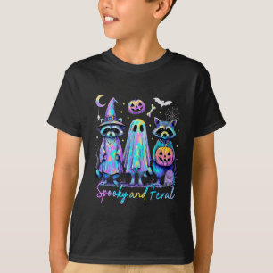 T-shirt Halloween éffrayant Et Feral Raccoon Witch Ghost J