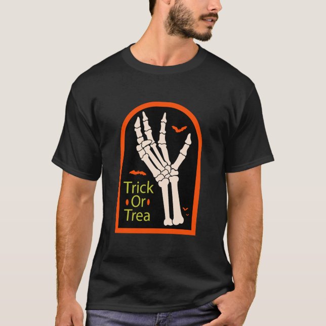 T-shirt Halloween éffrayant et main de squelette (Devant)