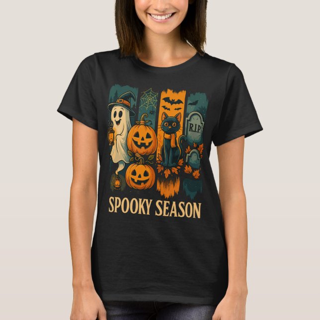 T-shirt Halloween éffrayante saison - Fantôme, Citrouilles (Devant)