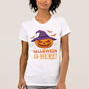 T-shirt Halloween Est Là Sorcière Citrouille Vecteur
