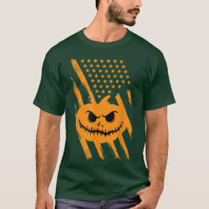 T-shirt Halloween États-Unis Citrouille Étoiles Et Bande