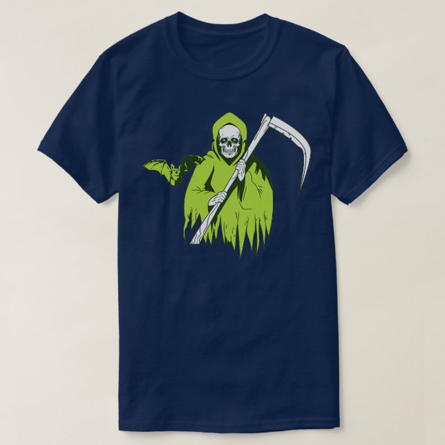 T-shirt Halloween fantôme crâne effrayant avec chauve-sour (Design devant)