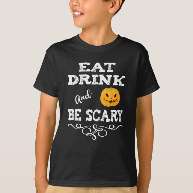 T-shirt Halloween fête manger Boire et être effrayant visa (Devant)