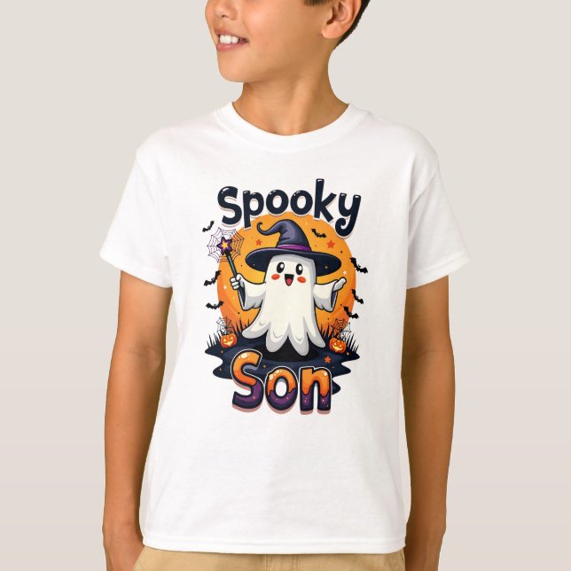 T-shirt Halloween Fils Éffrayant Fils Fantôme avec Casquet (Devant)