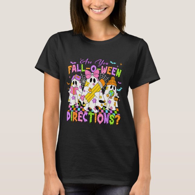 T-shirt Halloween Floral Ghost Teacher Are You Falloween D (Devant)