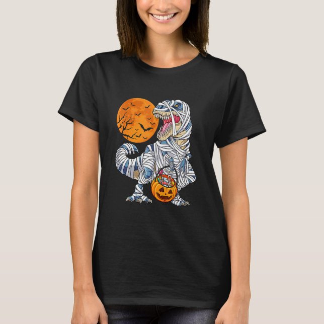 T-shirt Halloween  For Boys Men Dinosaur Rex Mummy Pumpkin (Devant)