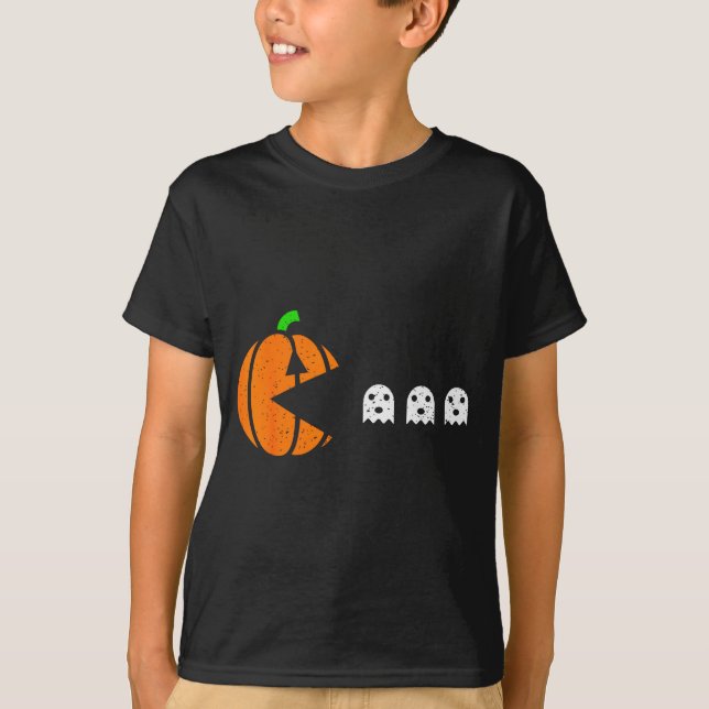T-shirt Halloween Gamer Pumpkin Eating Ghost Costume Men B (Devant)