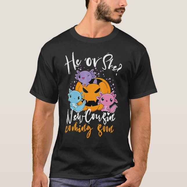 T-shirt Halloween Gender Reveal He Or She Cousin Coming Bo (Devant)
