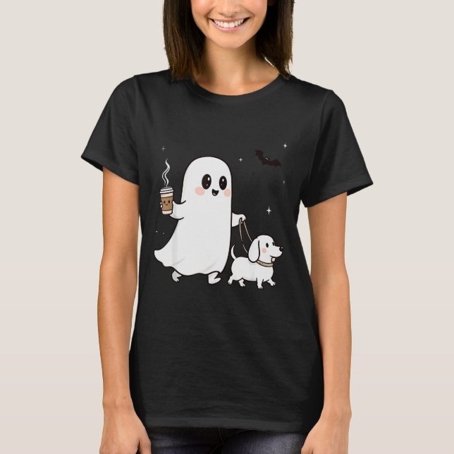 T-shirt Halloween Ghost Walking Dog Soky Season Halloween  (Devant)