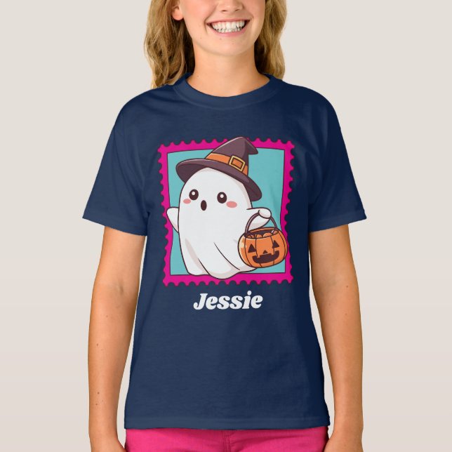 T-shirt Halloween Ghost Witch Costume Personalized Text (Devant)
