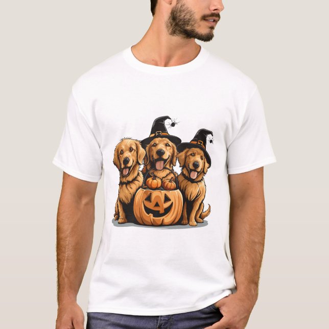 T-shirt Halloween Golden Retriever Dogs Jack O Lantern (Devant)