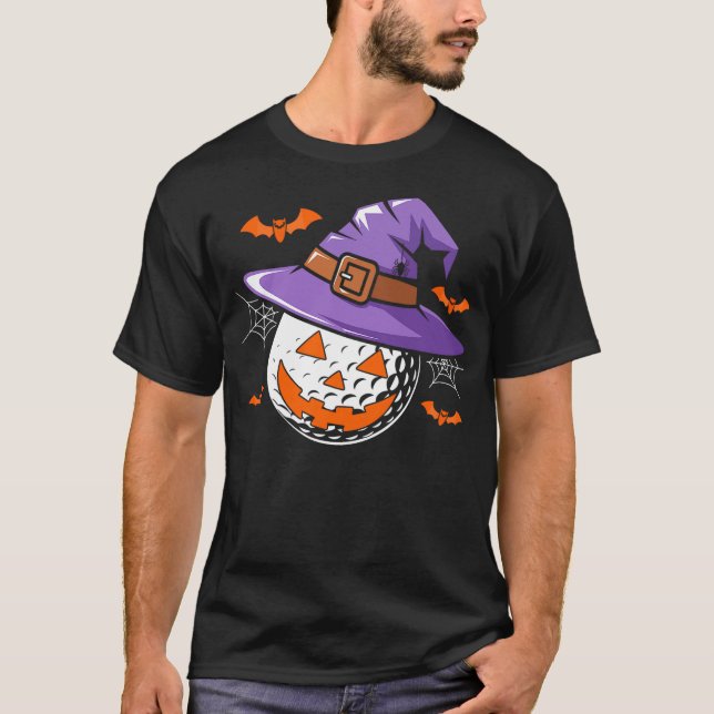 T-shirt Halloween Golf Ball Witch Hat Pumpkin Spooky Bat W (Devant)