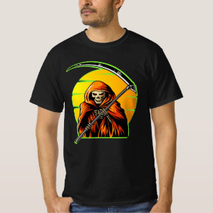 T-shirt Halloween Green Grim Reaper Scythe coucher de sole