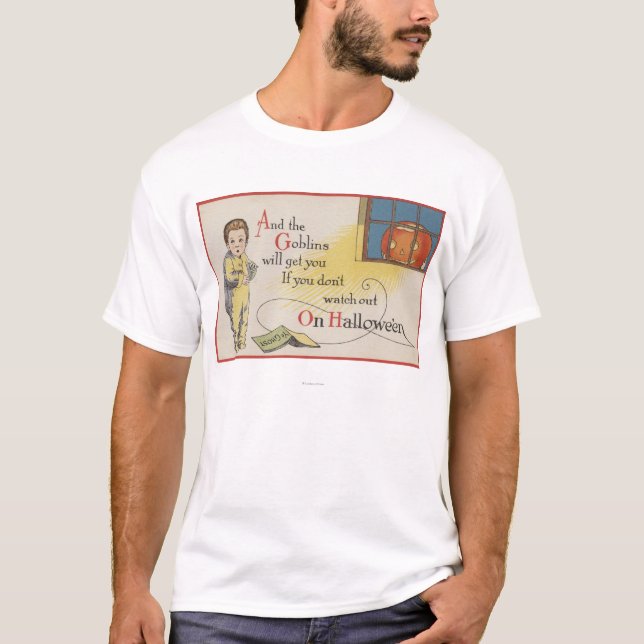 T-shirt Halloween GreetingGoblin dans la fenêtre (Devant)