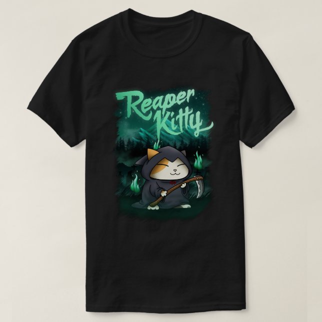 T-shirt Halloween Grim Reaper Kitty (Design devant)