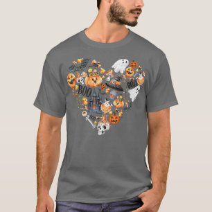 T-shirt Halloween Heart With Pumpkins Ghosts Haunted House