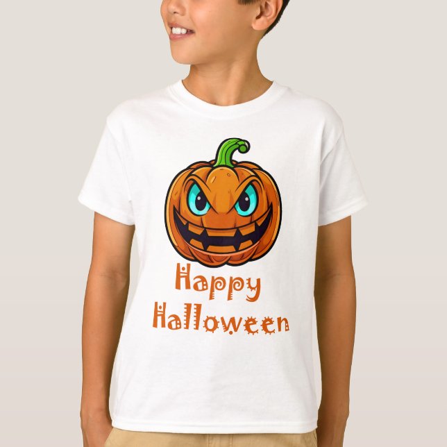 T-shirt Halloween heureux, Visage Citrouille effrayant (Devant)