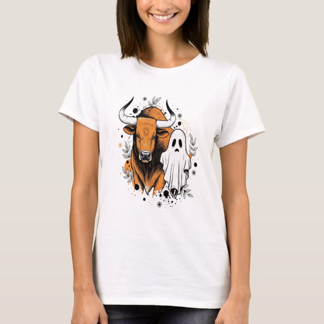 T-shirt Halloween Highland Cow Cute Fall (Devant)