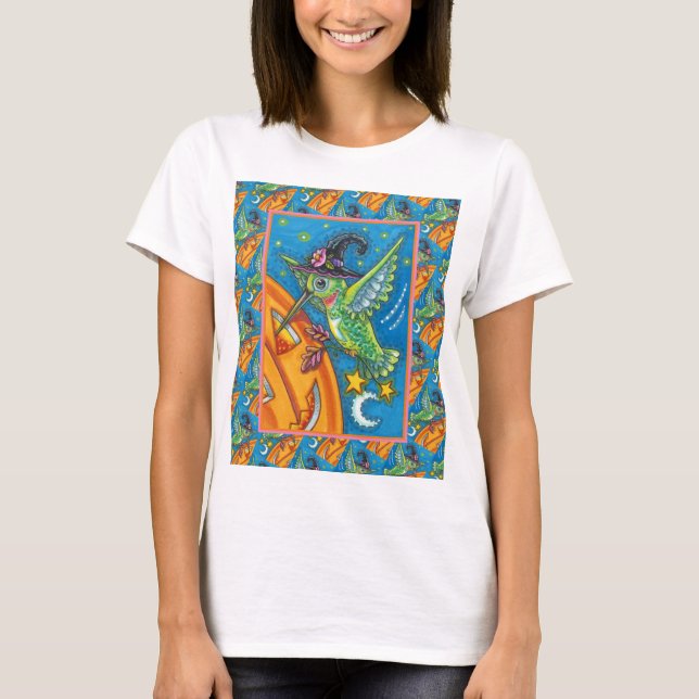 T-SHIRT HALLOWEEN HUMMINGBIRD & JACK-O'-LANTERN WHIMSY (Devant)