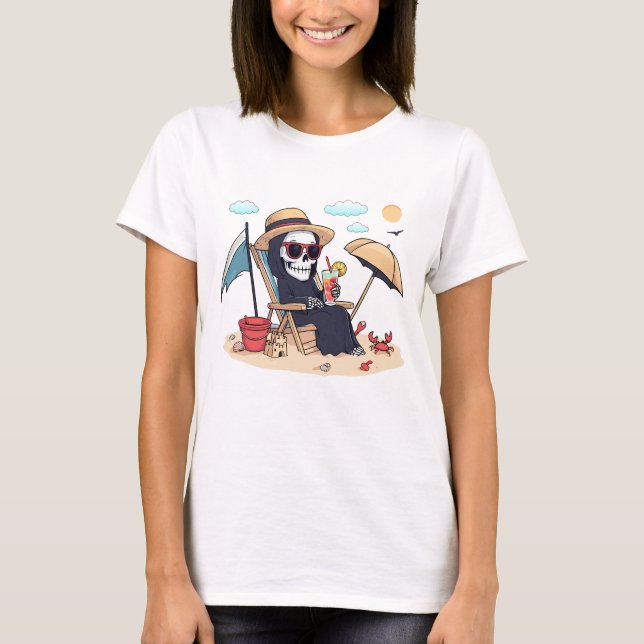 T-shirt Halloween in Summer – Grim Reaper on the Beach (Devant)