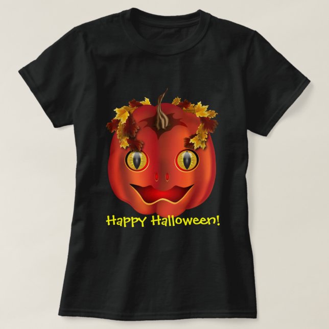 T-shirt Halloween Jack-O-Lantern aux yeux de serpent (Design devant)