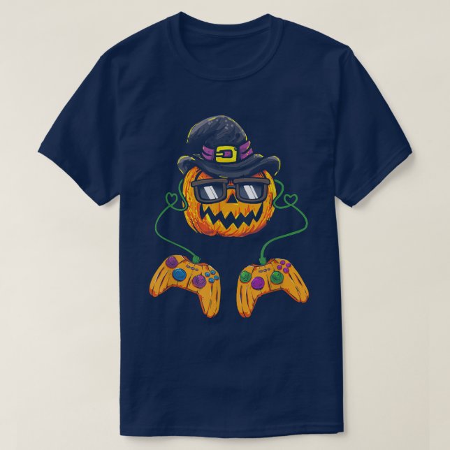 T-shirt Halloween Jack-o'-lantern Gamer Citrouille avec Ca (Design devant)