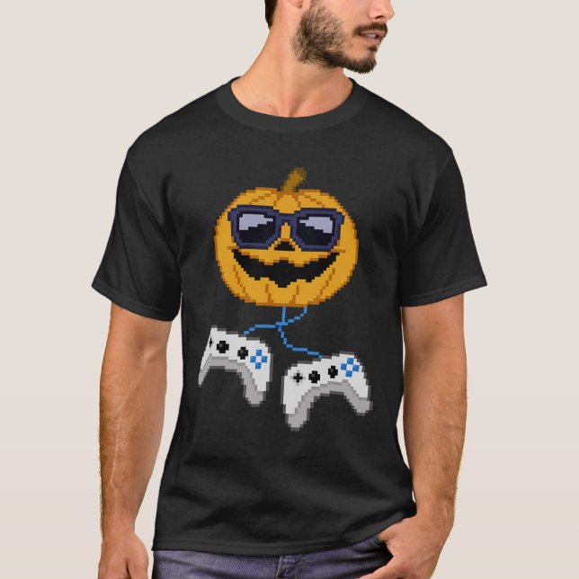 T-shirt Halloween Jack-o'-lantern Pixeleleled Jeu Gamer Bo (Devant)