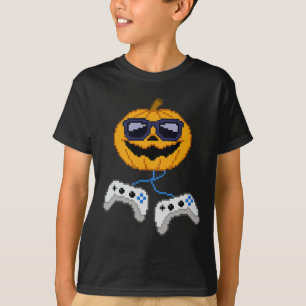 T-shirt Halloween Jack-o'-lantern Pixeleleled Jeu Gamer Bo