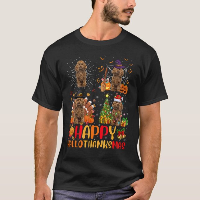 T-shirt Halloween Jouet de Noël Poodle Chien Hallothanksma (Devant)