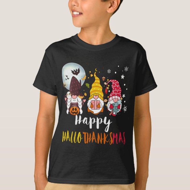 T-shirt Halloween Joyeux Noël Joyeux Hallothanksmas Gno (Devant)