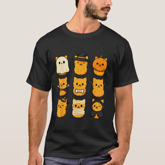T-shirt Halloween Kitten Nuggets Food Pun Cat Lover  (Devant)